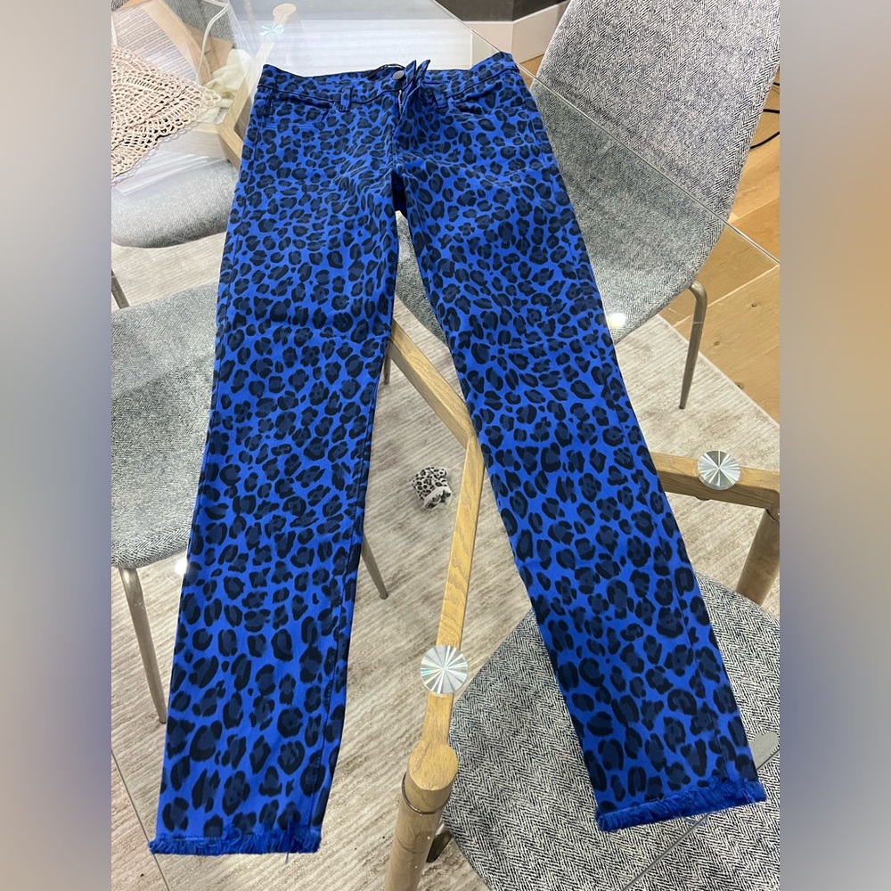 J Brand, size 27, stretchy, super fun bright blue, leopard jeans.